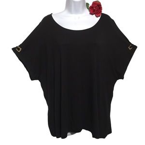 Calvin Klein black top sleeveless cuffed metal detail at shoulder 1X LIK…